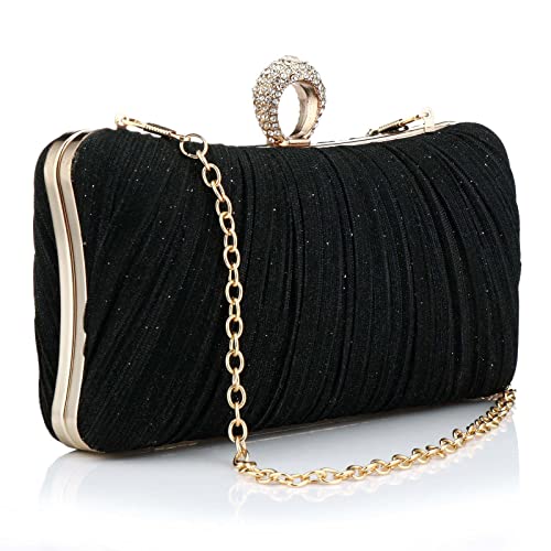 Gelory Clutch Taschen für Frauen: Kleine Abendtasche Glitzer Clutch Geldbörse mit abnehmbarer Kette für Hochzeit Braut Abschlussball Cocktail Party Damen Abendhandtasche, Schwarz , Einheitsgröße von Gelory