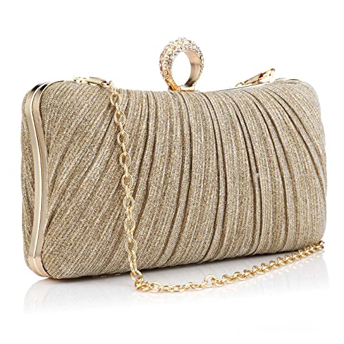 Gelory Clutch Taschen für Frauen: Kleine Abendtasche Glitter Clutch Geldbörse mit Abnehmbarer Kette für Hochzeit Braut Prom Cocktail Party Damen Handtasche mit Gold von Gelory