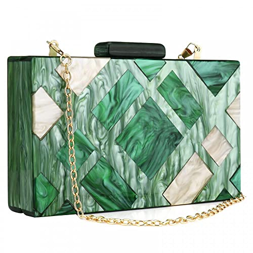 Gelory Frauen Clutch Taschen Acryl Abendtasche mit Kette Grün Geometrisches Muster Handtasche Geldbörse für Hochzeit Party, grün von Gelory