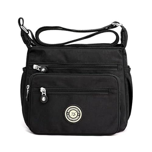 Gelory Lässige Umhängetasche für Damen, Nylon, wasserdicht, verstellbarer Riemen, Reise-Kuriertasche, Schultertaschen und Geldbörsen, Schwarz , Einheitsgröße von Gelory