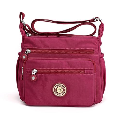 Gelory Multi-Pocket Casual Crossbody Tasche für Frauen, Nylon Wasserdicht Verstellbarer Riemen Reise Messenger Bags Schultertaschen und Geldbörsen, burgunderfarben, Einheitsgröße von Gelory