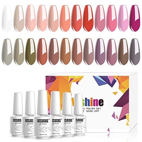 Vishine Gel Nagellack 24 Farben Glitzer Rosa Nude UV Gel Nagellack mit, Gel Nail Polish Kit für Weihnachten Neujahrsgeschenk 8ml von Vishine