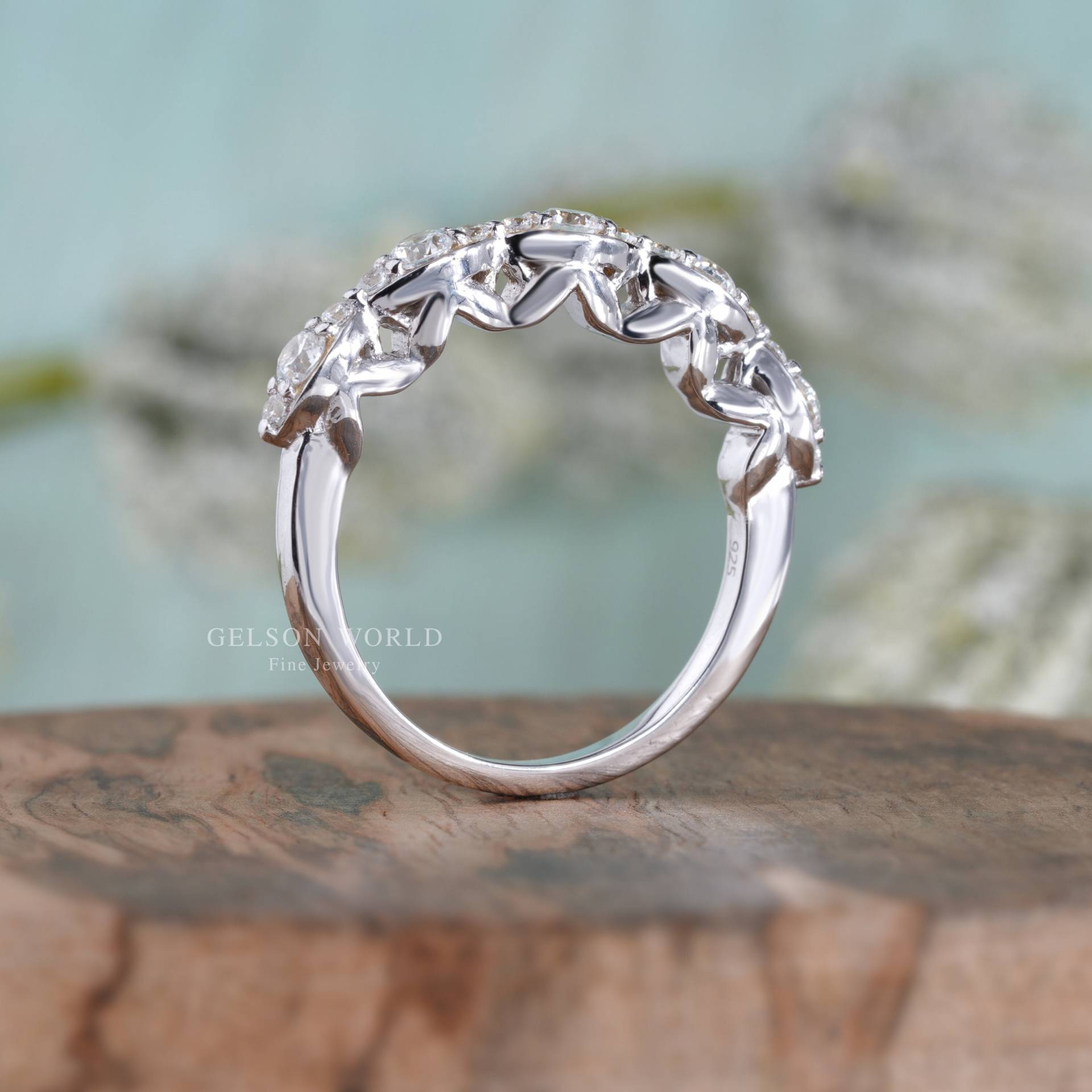 3, 25 Mm Breiter 14K Goldstapelring, Runder Moissanit-Ehering, Marquise-Form-Jubiläumsring, Einzigartiges, Von Der Natur Inspiriertes Design von GelsonWorld