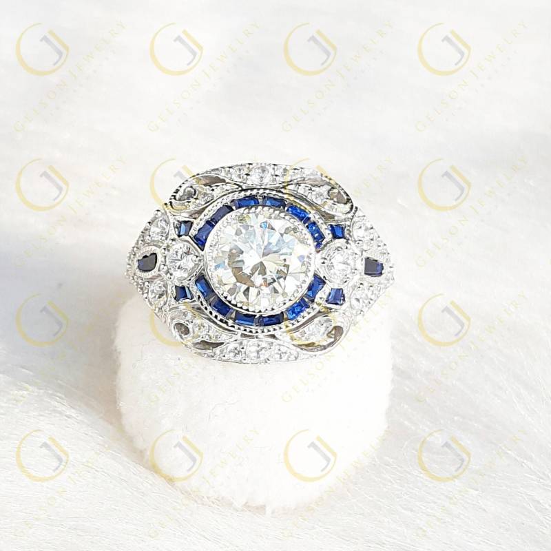 Vintage Stil Verlobungsring/Rundschliff Moissanit Ring Art Deco Ehering 925 Sterling Silber von GelsonWorld