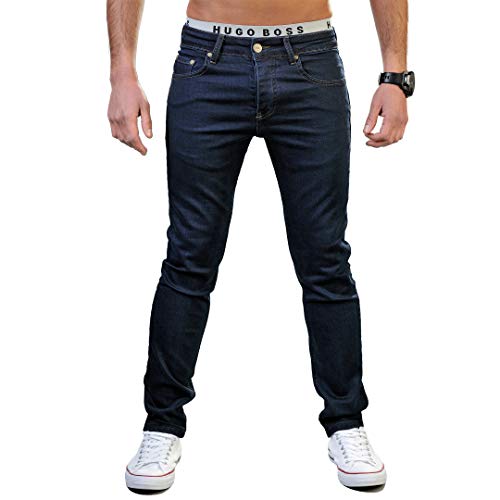 Gelverie Jeans Herren Slim Fit Jeanshose Stretch Designer Hose Denim I Dark Blue Denim, W38 / L32 von Gelverie