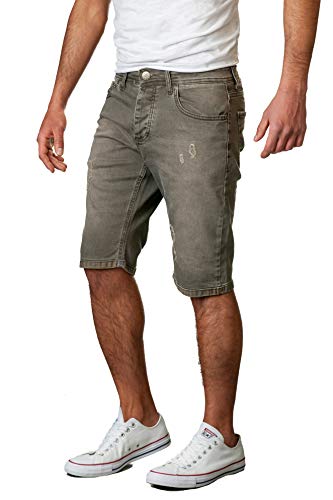 Gelverie Herren Shorts Slim Fit Bermuda Jeansshorts W33 Grey Denim Used Destroyed von Gelverie