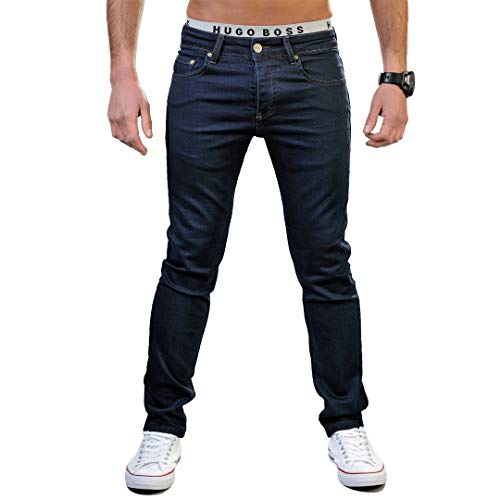 Gelverie Jeans Herren Slim Fit Jeanshose Stretch Designer Hose Denim I Dark Blue Denim, W44 / L34 von Gelverie