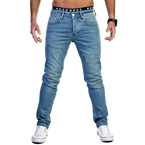 Gelverie Jeans Herren Slim Fit Jeanshose Stretch Designer Hose Denim I Light Blue Denim, W44 / L32 von Gelverie