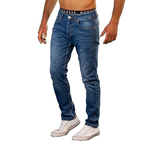 Gelverie Jeans Herren Slim Fit Jeanshose Stretch Designer Hose Denim I Medium Blue Denim, W44 / L34 von Gelverie
