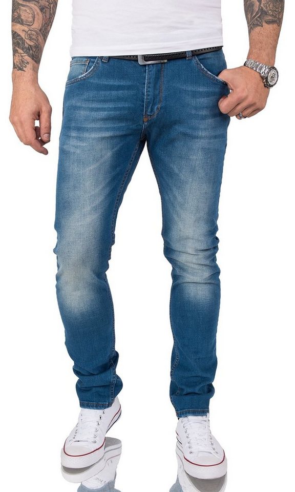 Gelverie Slim-fit-Jeans Herren Jeans Stonewashed Blau G-201 von Gelverie