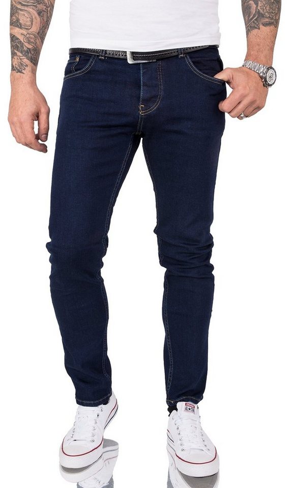 Gelverie Slim-fit-Jeans Herren Jeans Stonewashed Dunkelblau G-102 von Gelverie