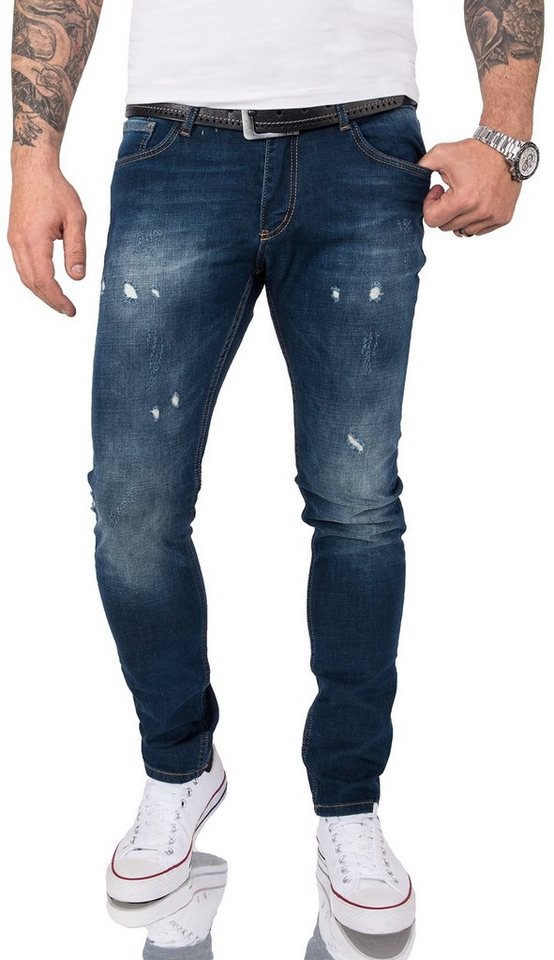 Gelverie Slim-fit-Jeans Herren Jeans Stonewashed Dunkelblau G-202 von Gelverie