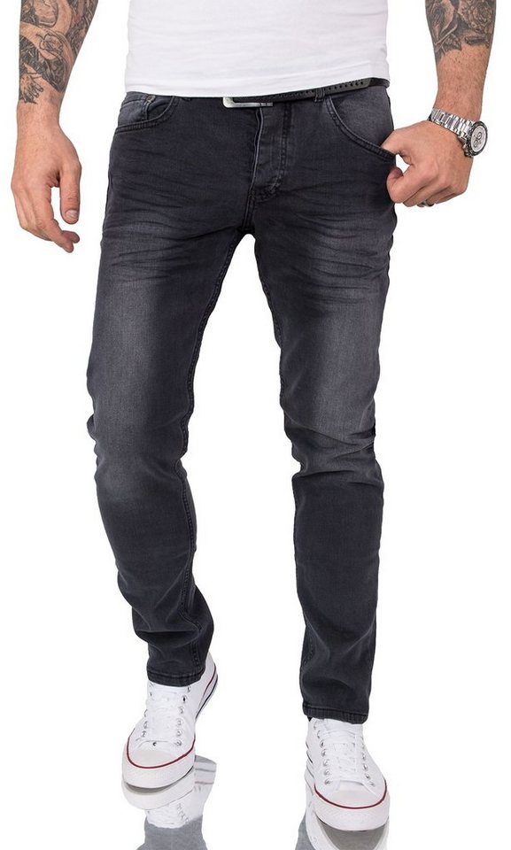 Gelverie Slim-fit-Jeans Herren Jeans Stonewashed Dunkelgrau G-105 von Gelverie