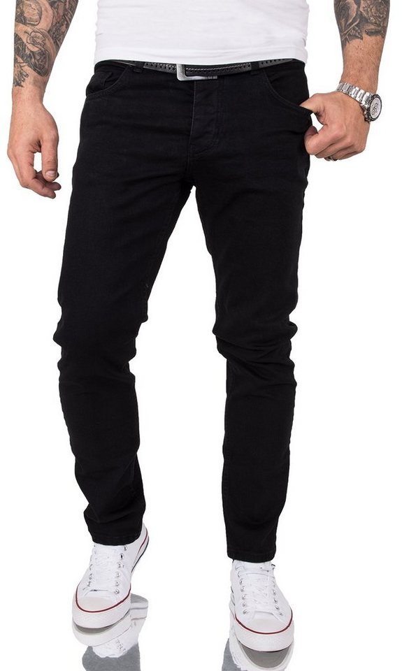 Gelverie Slim-fit-Jeans Herren Jeans Stonewashed Schwarz G-103 von Gelverie