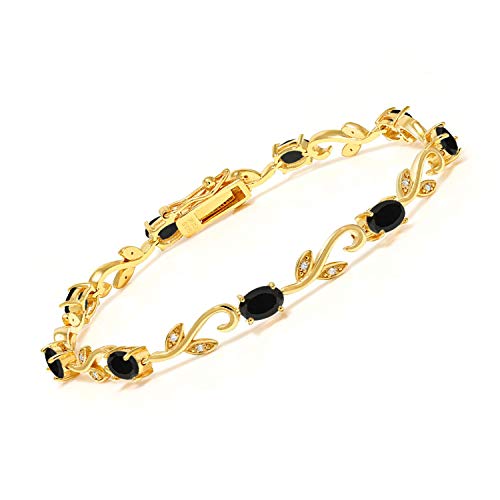 Gem Stone King Tennisarmband für Damen, 18 Karat Gelbgold, schwarzer Onyx und Diamant, griechische Weinrebe, 3,73 Karat, Geburtsstein, oval, 6 x 4 mm, 17,8 cm Gem Stone King Tennisarmband für Damen, 18 Karat Gelbgold, schwarzer Onyx und Diamant, griechische Weinrebe, 3,73 Karat, Geburtsstein, oval, 6 x 4 mm, 17,8 cm von Gem Stone King