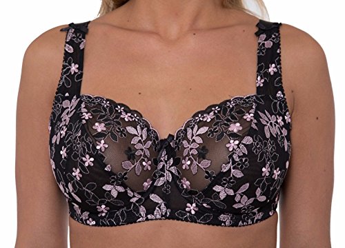 Gem BH für Damen, mit rosafarbener Stickerei, mit Spitze, mit Bügel, übergroße Körbchen, Schwarz, schwarz von Gem