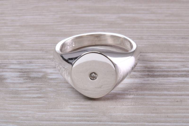 925 Silber Diamant Set Signet Ring, Freie Gravur von GemArtsCo