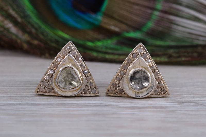 Alte Schliff Und Rosenschliff Natur Diamant Set Ohrstecker Ohrringe von GemArtsCo