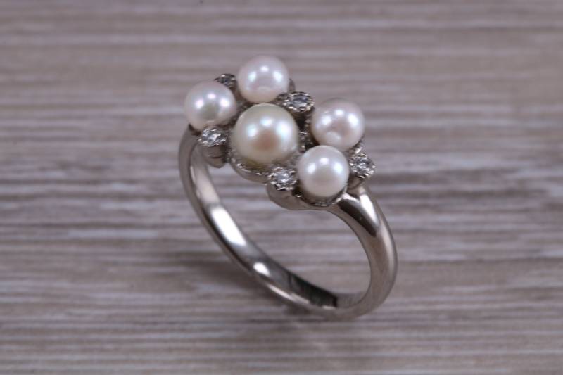 Diamant Und Perlen Set Platin Ring von GemArtsCo