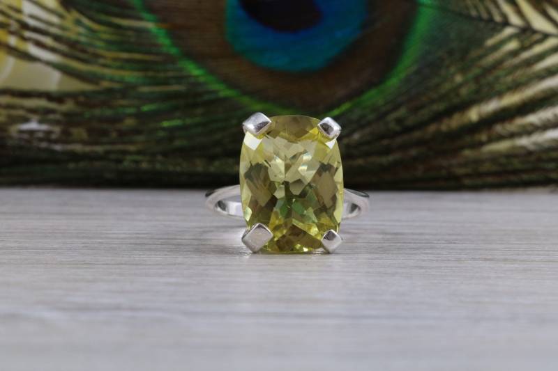 Großer 14 Karat Zitronenquarz Set Weißgold Ring von GemArtsCo