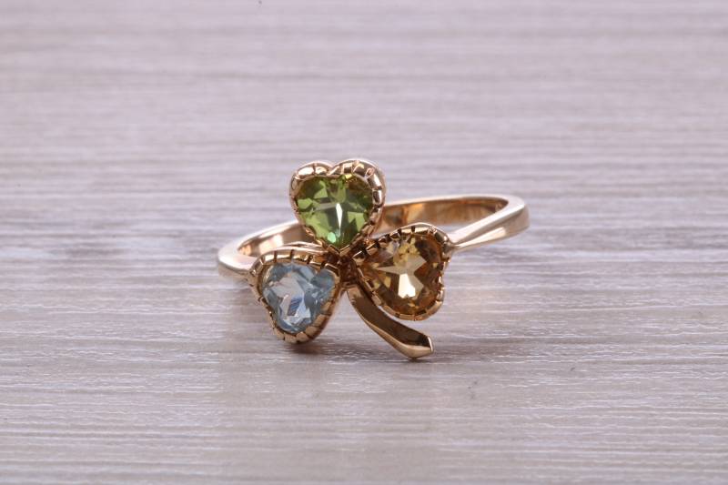 Multi Edelstein Set Dreiblättriger Kleeblatt Ring von GemArtsCo