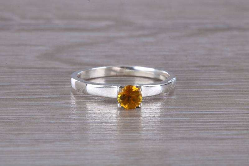 Natürlicher Rundschliff Citrin Set Silber Ring von GemArtsCo