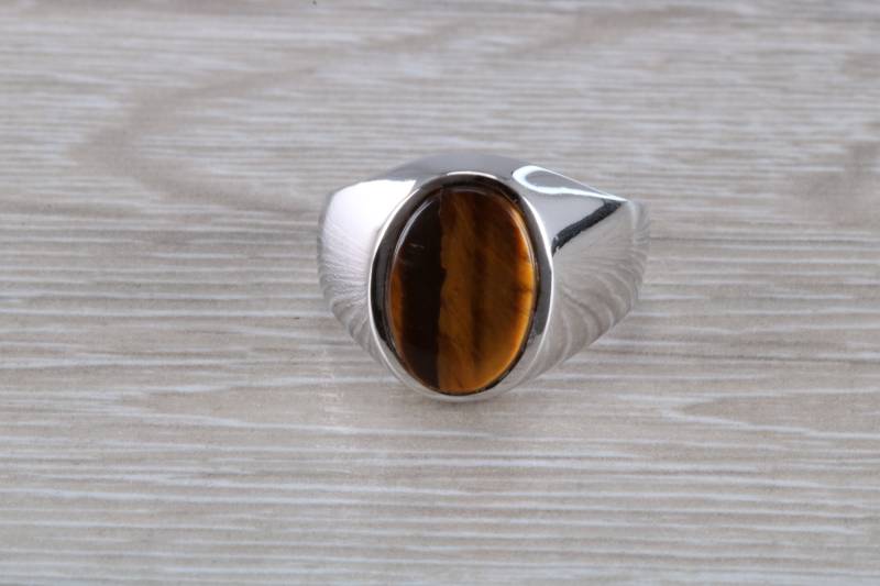 Natürliches Tigerauge Set Silber Signet Ring Natürliches Tigerauge Set Silber Signet Ring von GemArtsCo
