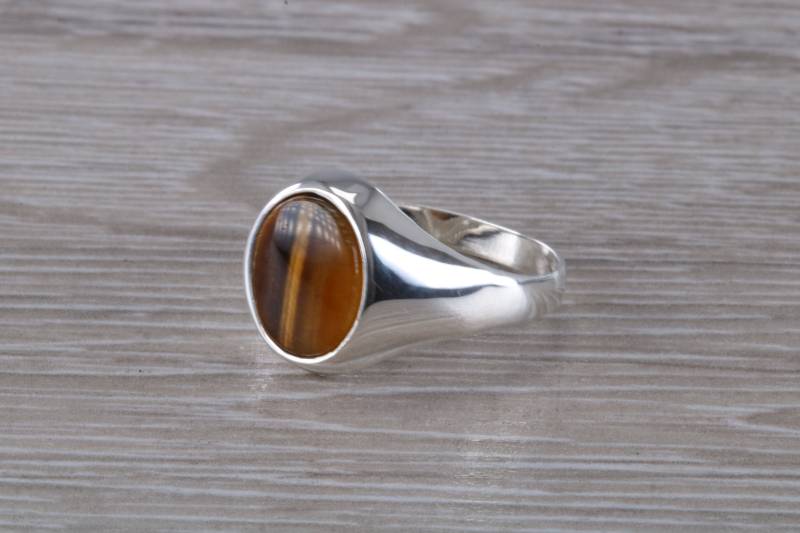 Natürliches Tigerauge Set Silber Signet Ring Natürliches Tigerauge Set Silber Signet Ring von GemArtsCo