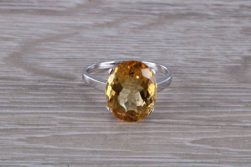 Oval Geschliffenes Citrin Set Silberring von GemArtsCo