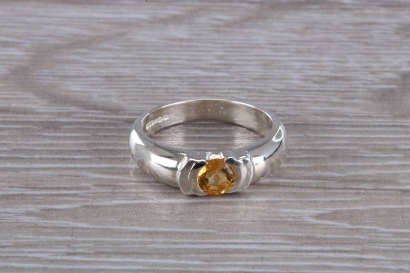 Rundschliff Citrin Edelstein Set Silber Ring von GemArtsCo
