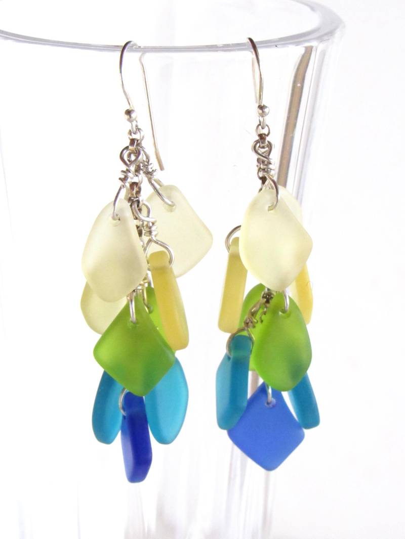 Kultivierte Seeglas Sterling Silber Ohrringe Kaskaden Meeresfarben Kultivierte Seeglas Sterling Silber Ohrringe Kaskaden Meeresfarben von GemBeadSales