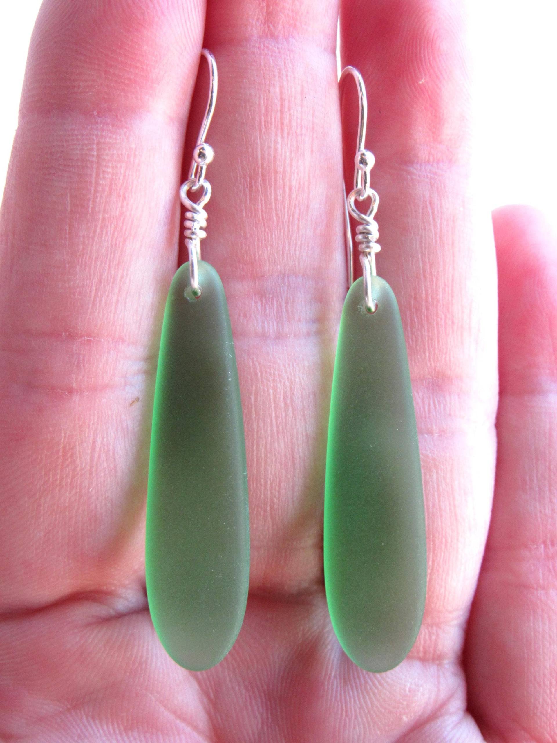 Träne Seeglas Ohrringe Sterling Silber Ohrhänger, Hochzeitsschmuck Am Strand von GemBeadSales