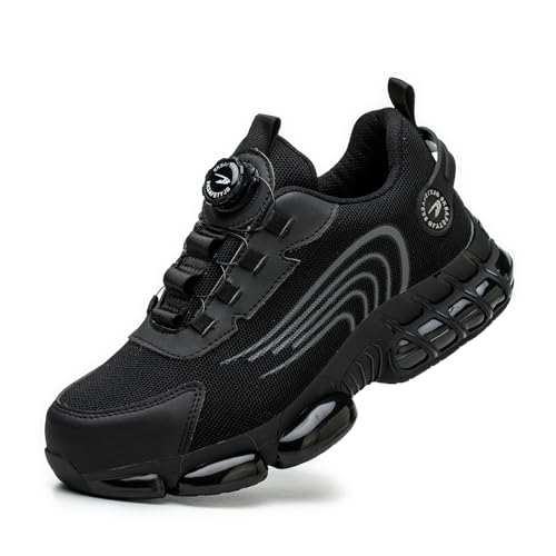 Arbeitsschuhe Herren Damen Sicherheitsschuhe Stahlkappenschuhe Atmungsaktiv rutschfeste Sportlich Safety Shoes Black 37 EU von GemChve