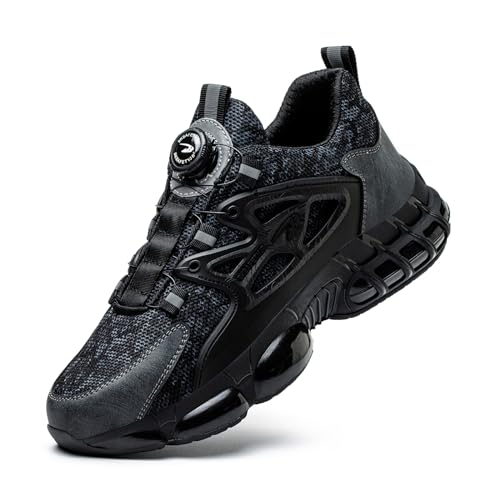 Arbeitsschuhe Herren Damen Sicherheitsschuhe Stahlkappenschuhe Atmungsaktiv rutschfeste Sportlich Safety Shoes Black 42 EU von GemChve