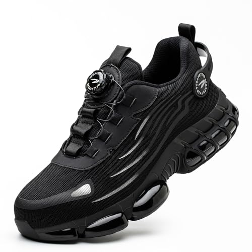GemChve Arbeitsschuhe Sicherheitsschuhe Herren Damen Stahlkappen Anti-Smashing Leicht Sportlich Atmungsaktiv Selbsthemmend Schnellverschluss Mode Schutzschuhe Black 40 EU von GemChve