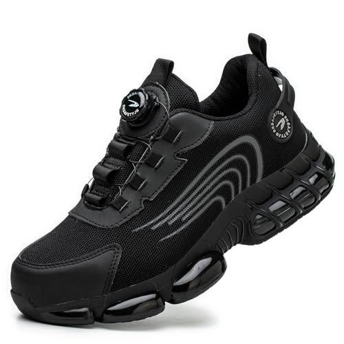 GemChve Arbeitsschuhe Sicherheitsschuhe Herren Damen Stahlkappen Anti-Smashing Leicht Sportlich Atmungsaktiv Selbsthemmend Schnellverschluss Mode Schutzschuhe Black 41 EU von GemChve