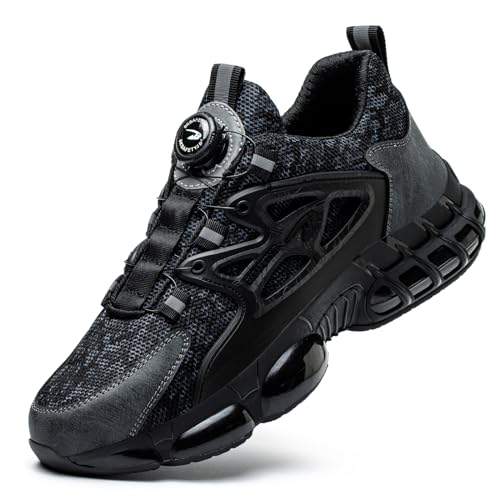 GemChve Arbeitsschuhe Sicherheitsschuhe Herren Damen Stahlkappen Anti-Smashing Leicht Sportlich Atmungsaktiv Selbsthemmend Schnellverschluss Mode Schutzschuhe Black 41 EU von GemChve