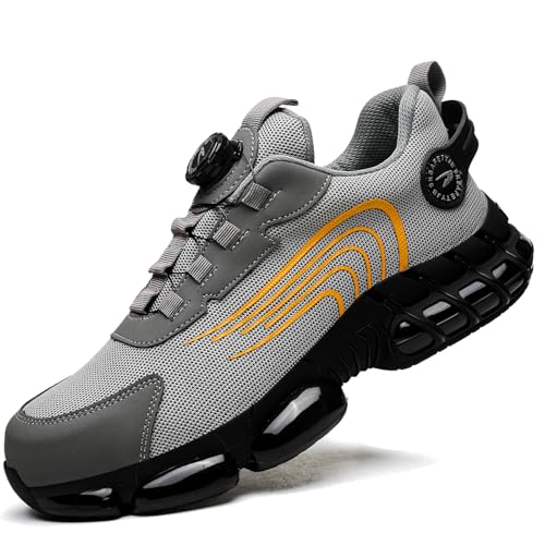 GemChve Arbeitsschuhe Sicherheitsschuhe Herren Damen Stahlkappen Anti-Smashing Leicht Sportlich Atmungsaktiv Selbsthemmend Schnellverschluss Mode Schutzschuhe Grey 39 EU von GemChve