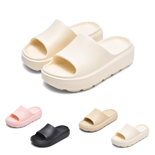 GemChve Hausschuhe Herren Damen Rutschfeste Weich Badeschuhe Cozy Slides Sandalen Sommer Beach Pantoletten Beige 42/43EU von GemChve