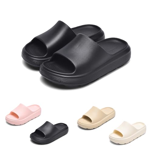 GemChve Hausschuhe Herren Damen Rutschfeste Weich Badeschuhe Cozy Slides Sandalen Sommer Beach Pantoletten Black 44/45EU von GemChve