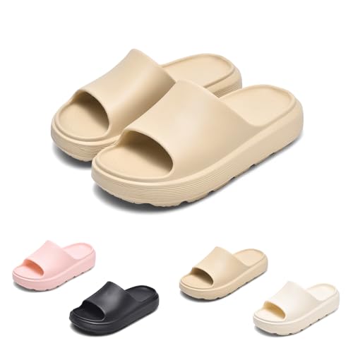 GemChve Hausschuhe Herren Damen Rutschfeste Weich Badeschuhe Cozy Slides Sandalen Sommer Beach Pantoletten Khaki 40/41EU von GemChve