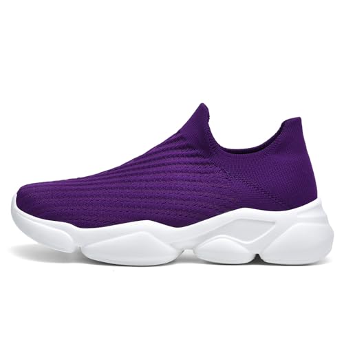 GemChve Damen Slip On Sneaker Memory Foam Turnschuhe Sportschuhe Bequeme Schlupfschuhe Whitepurple 42 von GemChve