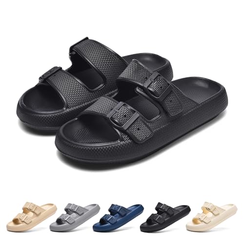 GemChve Hausschuhe Damen Herren Badelatschen Weich Sandalen Rutschfest Sommer Unisex Pantoletten Wolkenschuhe BALCK 44/45 EU von GemChve