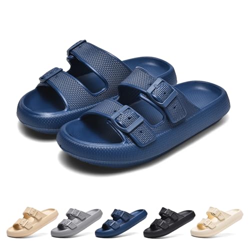 GemChve Hausschuhe Damen Herren Badelatschen Weich Sandalen Rutschfest Sommer Unisex Pantoletten Wolkenschuhe BLUE 42/43 EU von GemChve