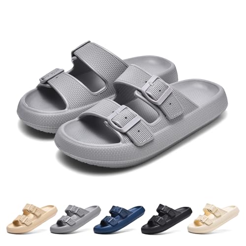 GemChve Hausschuhe Damen Herren Badelatschen Weich Sandalen Rutschfest Sommer Unisex Pantoletten Wolkenschuhe GRAY 42/43 EU von GemChve