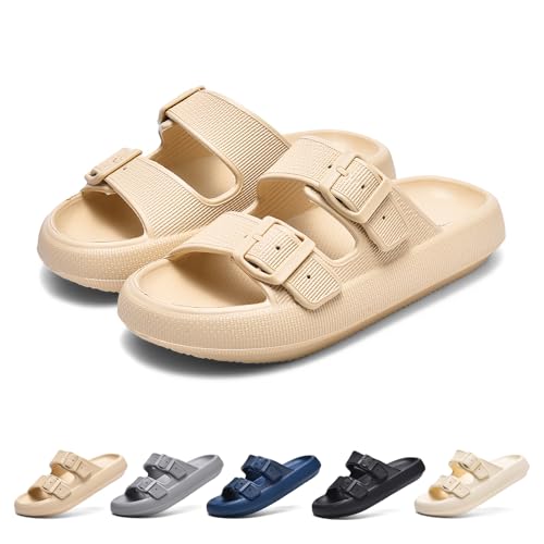 GemChve Hausschuhe Damen Herren Badelatschen Weich Sandalen Rutschfest Sommer Unisex Pantoletten Wolkenschuhe KHAKI 40/41 EU von GemChve