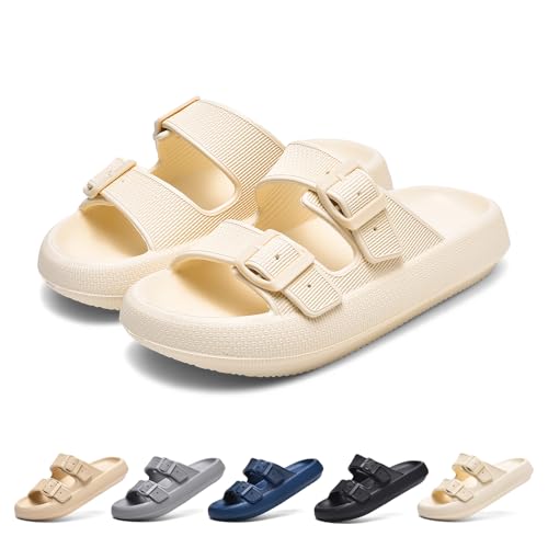 GemChve Hausschuhe Damen Herren Badelatschen Weich Sandalen Rutschfest Sommer Unisex Pantoletten Wolkenschuhe WHITE 40/41 EU von GemChve
