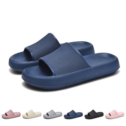 GemChve Hausschuhe Herren Badelatschen Herren Sandalen Damen Super Weich Rutschfest Sandalen Damen Sommer Pantoletten Geeignet Familie Garten Schwimmbad Strand DarkBlue39/40EU von GemChve
