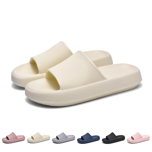 GemChve Hausschuhe Herren Badelatschen Herren Sandalen Damen Super Weich Rutschfest Sandalen Damen Sommer Pantoletten Geeignet Familie Garten Schwimmbad Strand Off-white37/38EU von GemChve