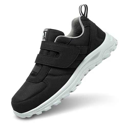 GemChve Orthopädische Schuhe Damen,Slip On Sneakers Damen Extra Breite Zehenpartie Geeignet für Geschwollene Füße Klettverschluss Gesundheitsschuhe Herren,Diabetiker Schuhe Herren Black 41EU von GemChve